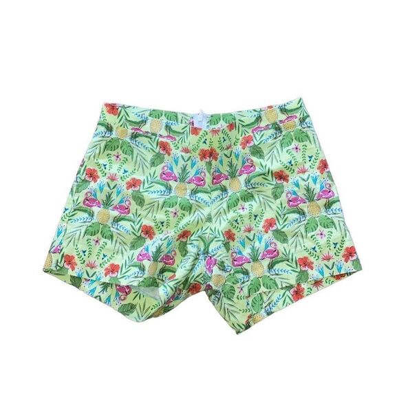Chelsea Gunn Made in USA Size XS Green Cotton Tropical Flamingo Plant Shorts - Picture 1 of 4
